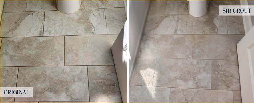 Bathroom Floor Before and After a Grout Sealing in Lebanon