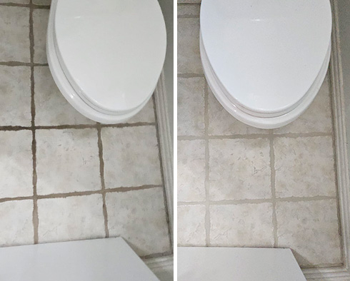 Bathroom Floor Before and After a Grout Cleaning in Somerset