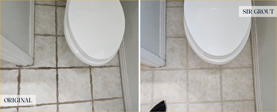 Bathroom Floor Before and After a Grout Cleaning in Somerset