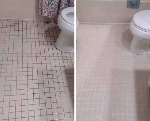 Bathroom Floor Before and After a Grout Cleaning in Asbury