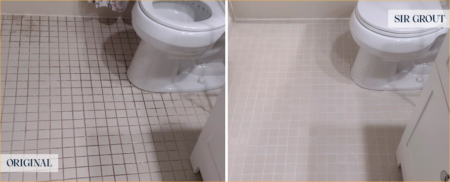 Bathroom Floor Before and After a Grout Cleaning in Asbury