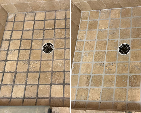 Shower Floor Before and After a Grout Sealing in Flemington