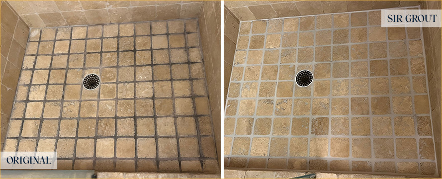 Shower Floor Before and After a Grout Sealing in Flemington