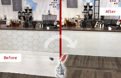 Sir Grout Western New Jersey Restores, Cleans and Seals this Dirty Coffee Shop Tile and Grout Picture of a Coffee Shop Before and After Tile and Grout Restoration